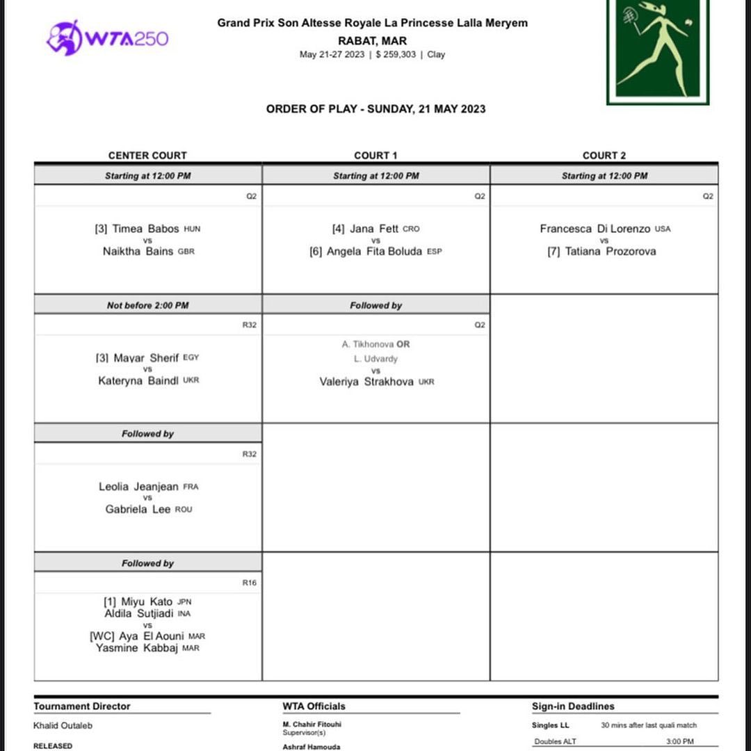 Order of play.. Day 2 🎾